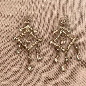 Chandelier Silver Asian Inspired Earrings w/Rhinestones